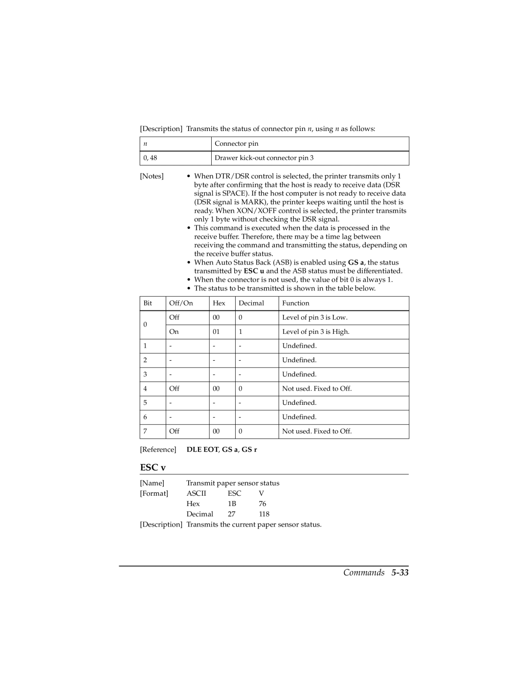 Epson TM-T85P manual Name Transmit paper sensor status Format 