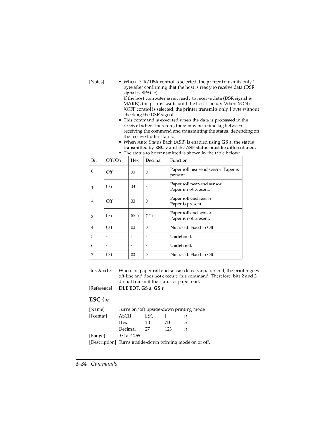 Epson TM-T85P manual ESC n, 34Commands 