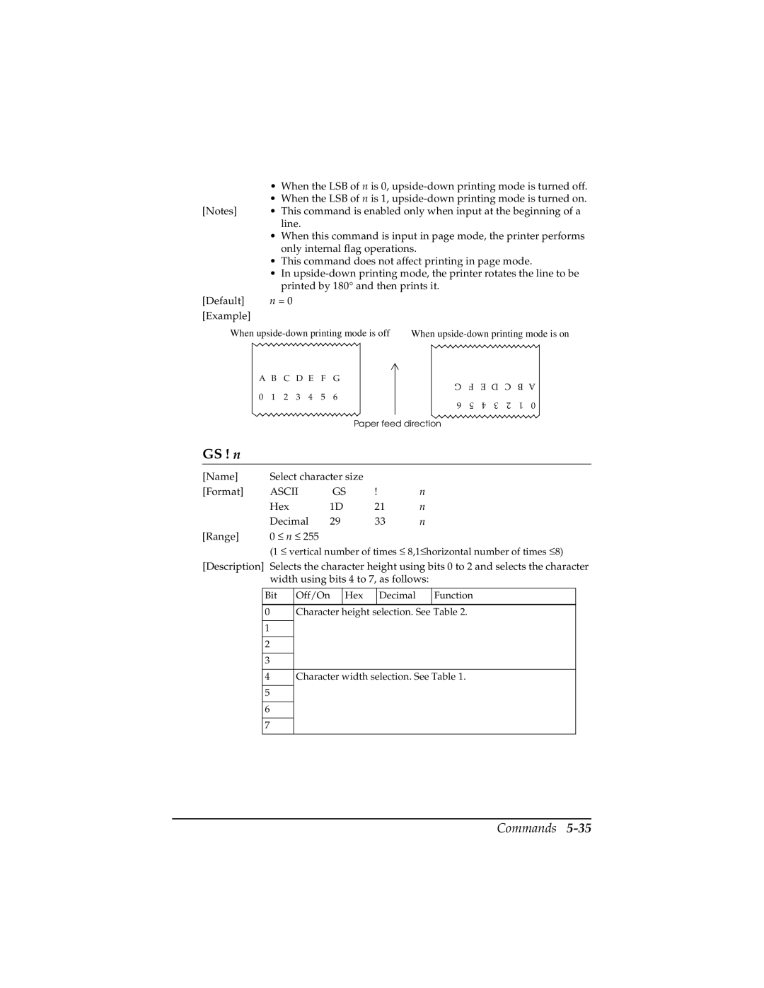 Epson TM-T85P manual GS ! n, Default Example 