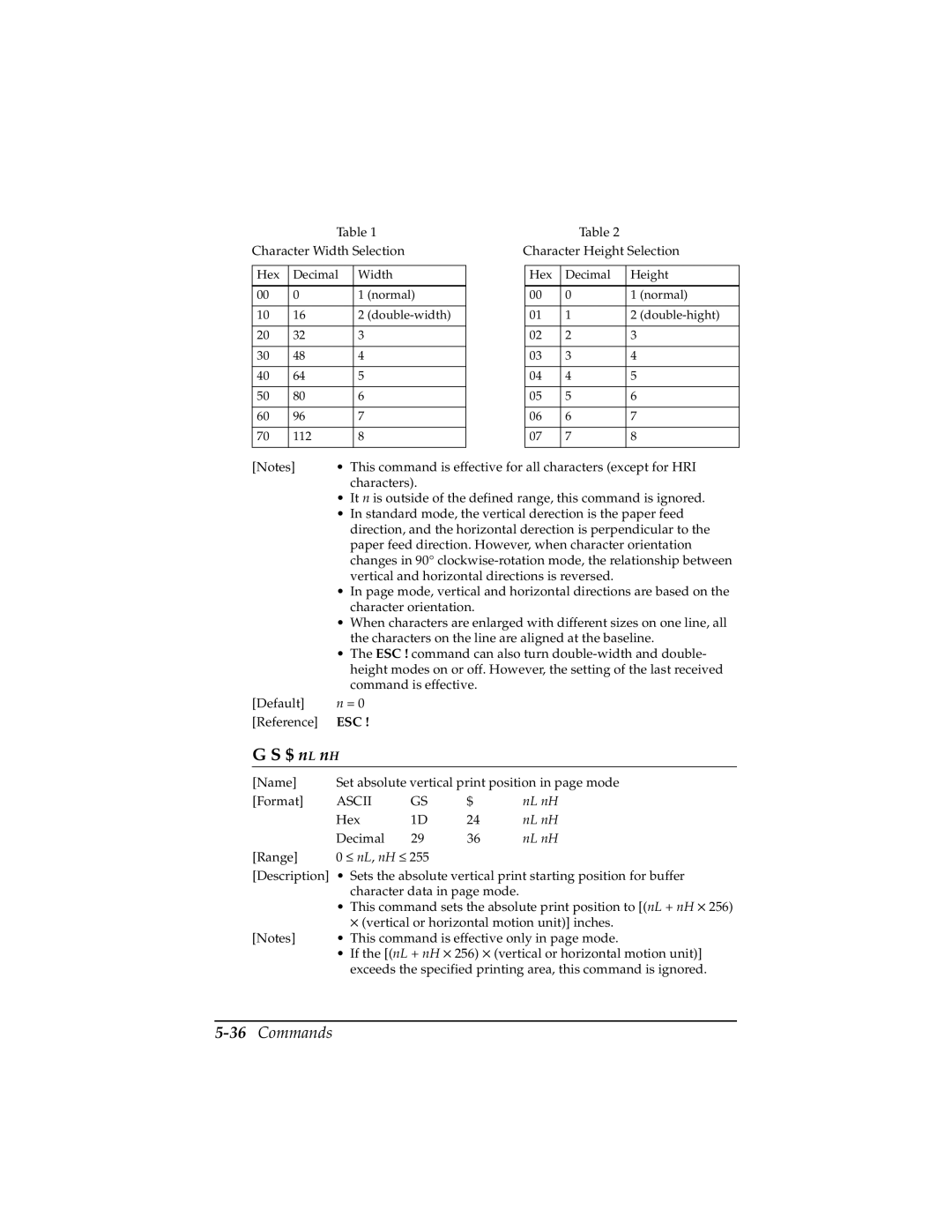 Epson TM-T85P manual $ nL nH, 36Commands 