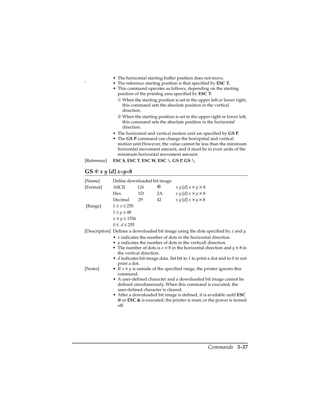 Epson TM-T85P manual GS x y d xy8, Ascii 