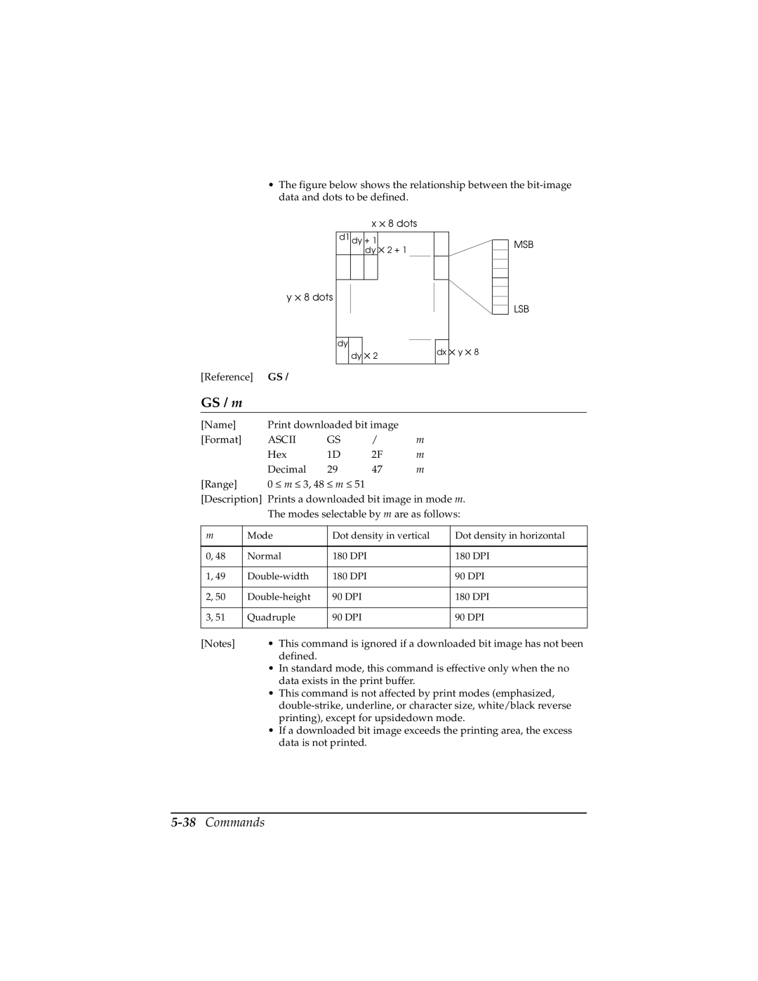 Epson TM-T85P manual GS / m, 38Commands 