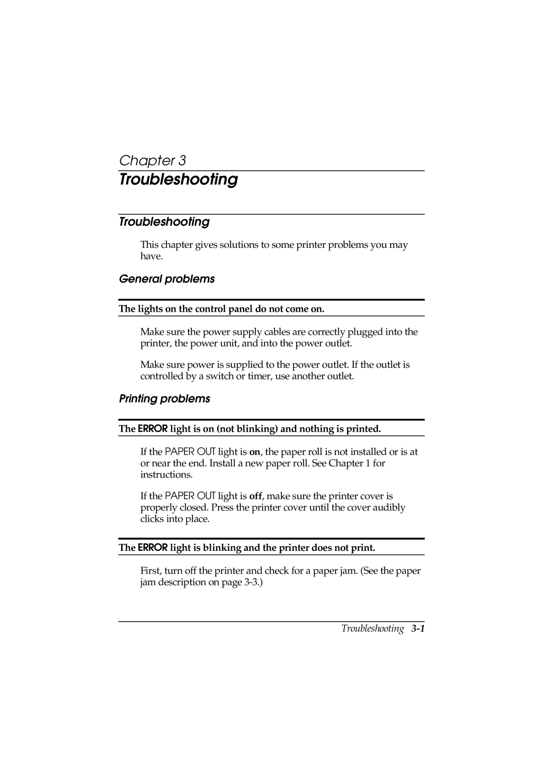 Epson TM-T88II Series user manual Troubleshooting, General problems, Printing problems 