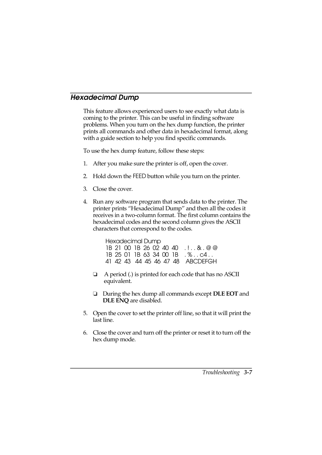 Epson TM-T88II Series user manual Hexadecimal Dump 