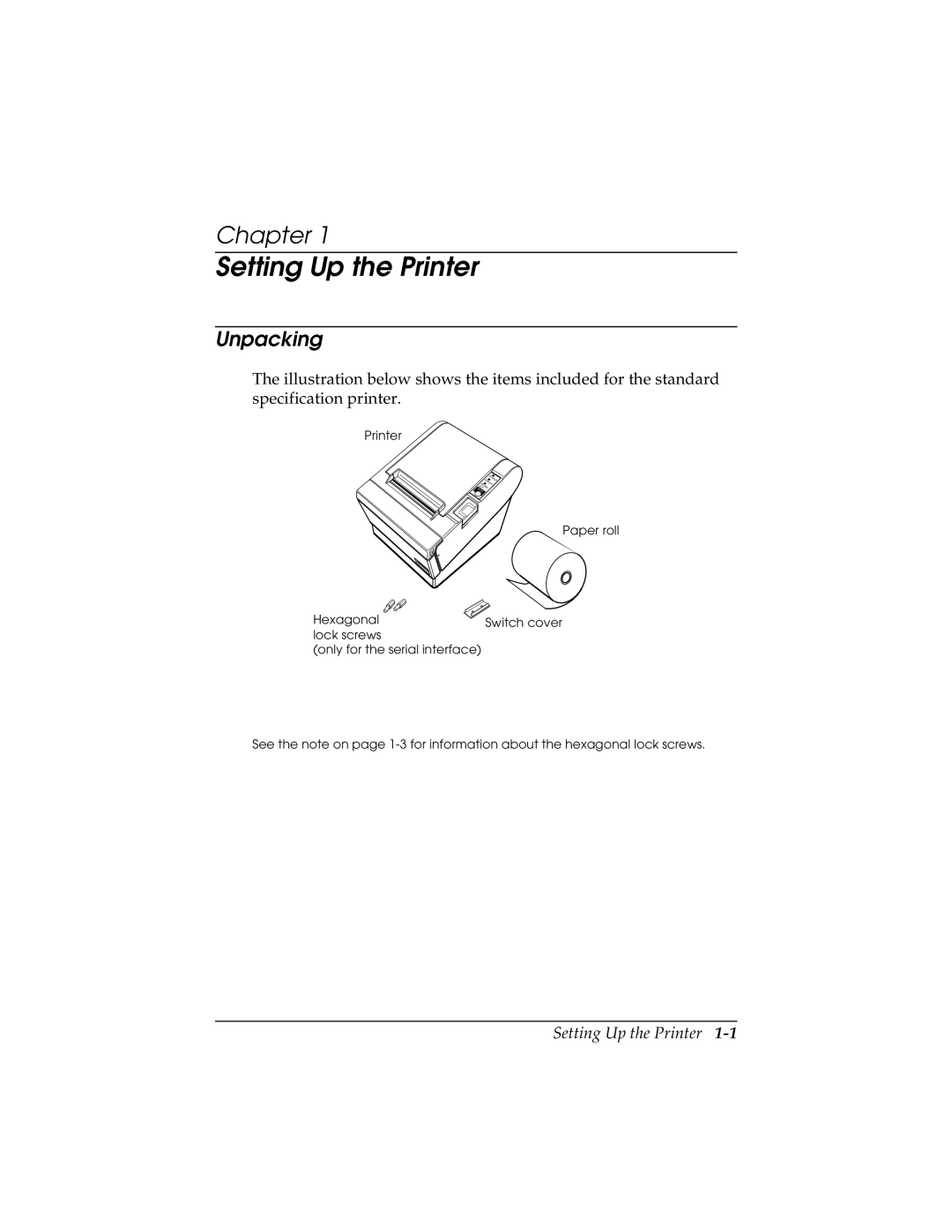 Epson TM-T88II user manual Setting Up the Printer, Unpacking 