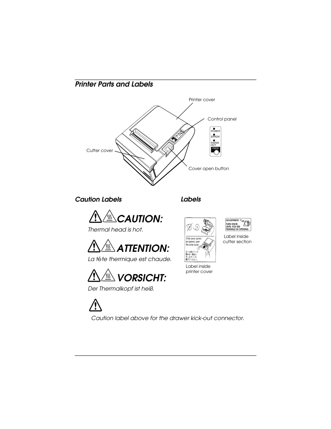 Epson TM-T88II user manual Printer Parts and Labels 