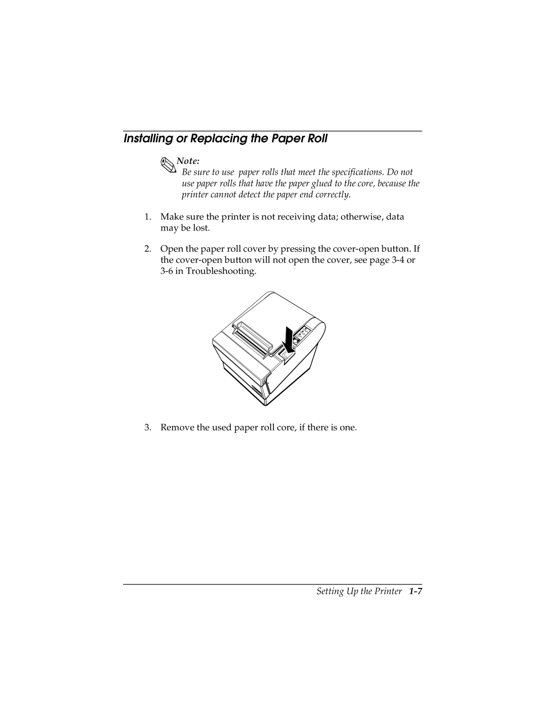 Epson TM-T88II user manual Installing or Replacing the Paper Roll 