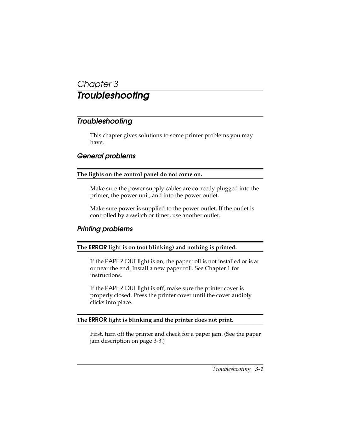 Epson TM-T88II user manual Troubleshooting, General problems, Printing problems 