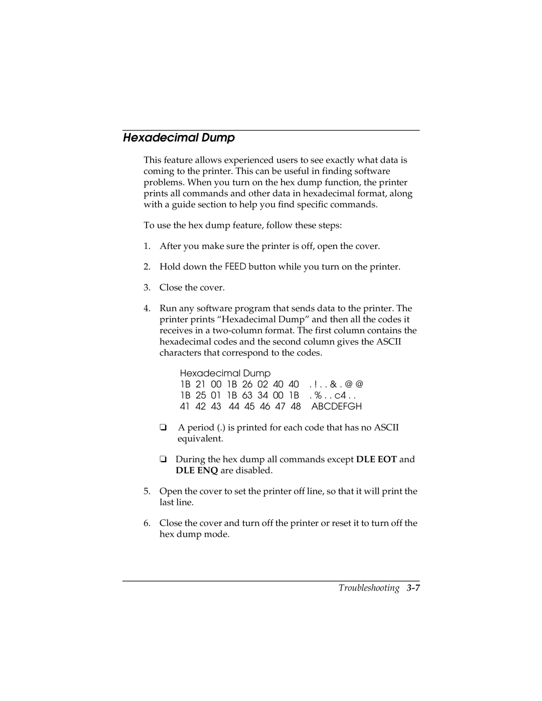 Epson TM-T88II user manual Hexadecimal Dump, Abcdefgh 