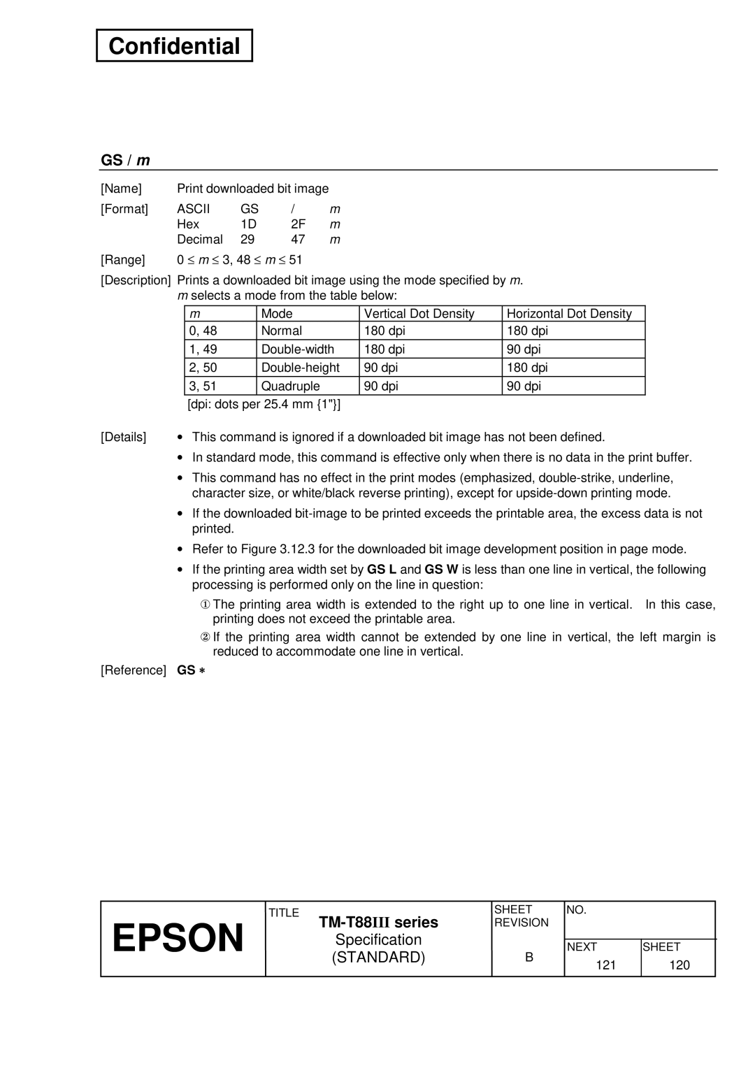 Epson TM-T88III Series specifications GS / m 