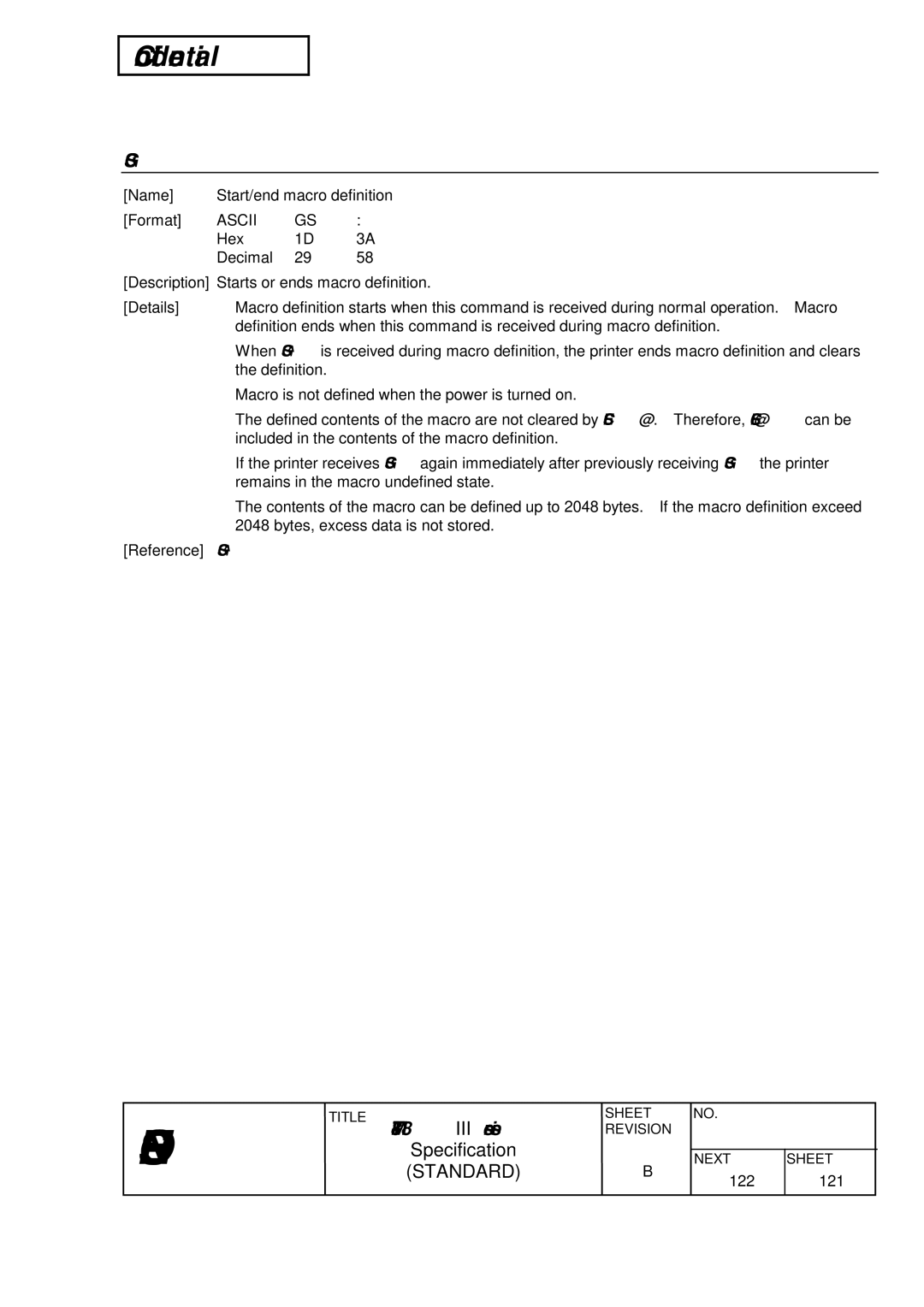 Epson TM-T88III Series specifications Name Start/end macro definition Format 