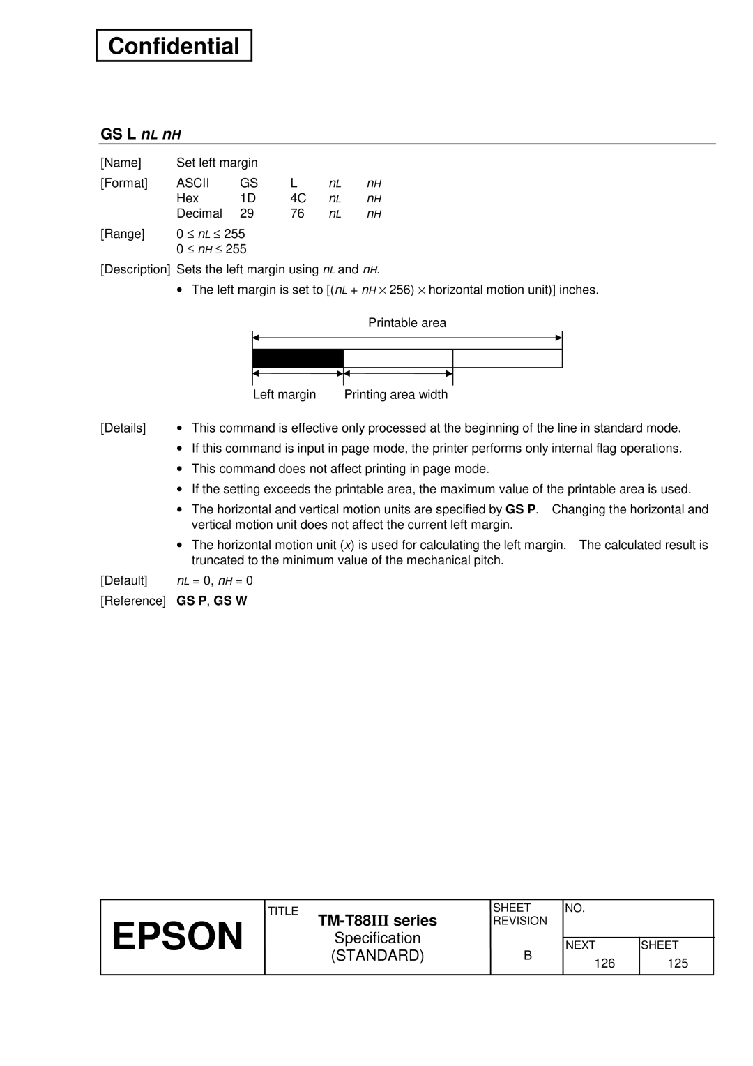 Epson TM-T88III Series specifications GS L nL nH 