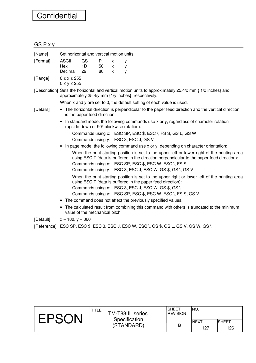 Epson TM-T88III Series specifications GS P x y 