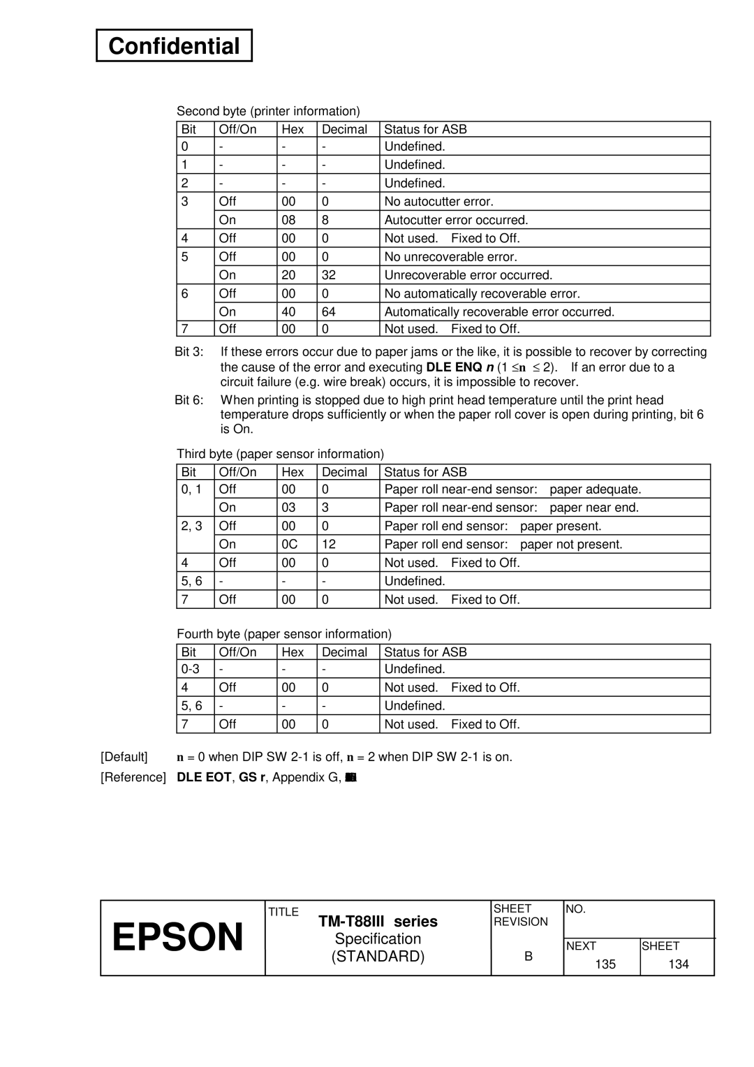 Epson TM-T88III Series specifications 135 134 