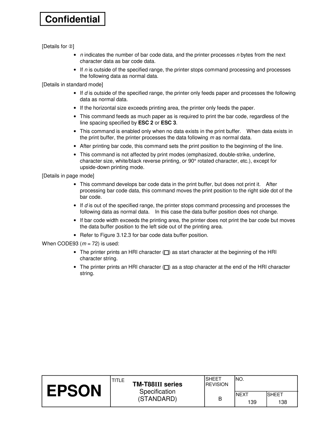 Epson TM-T88III Series specifications 139 138 