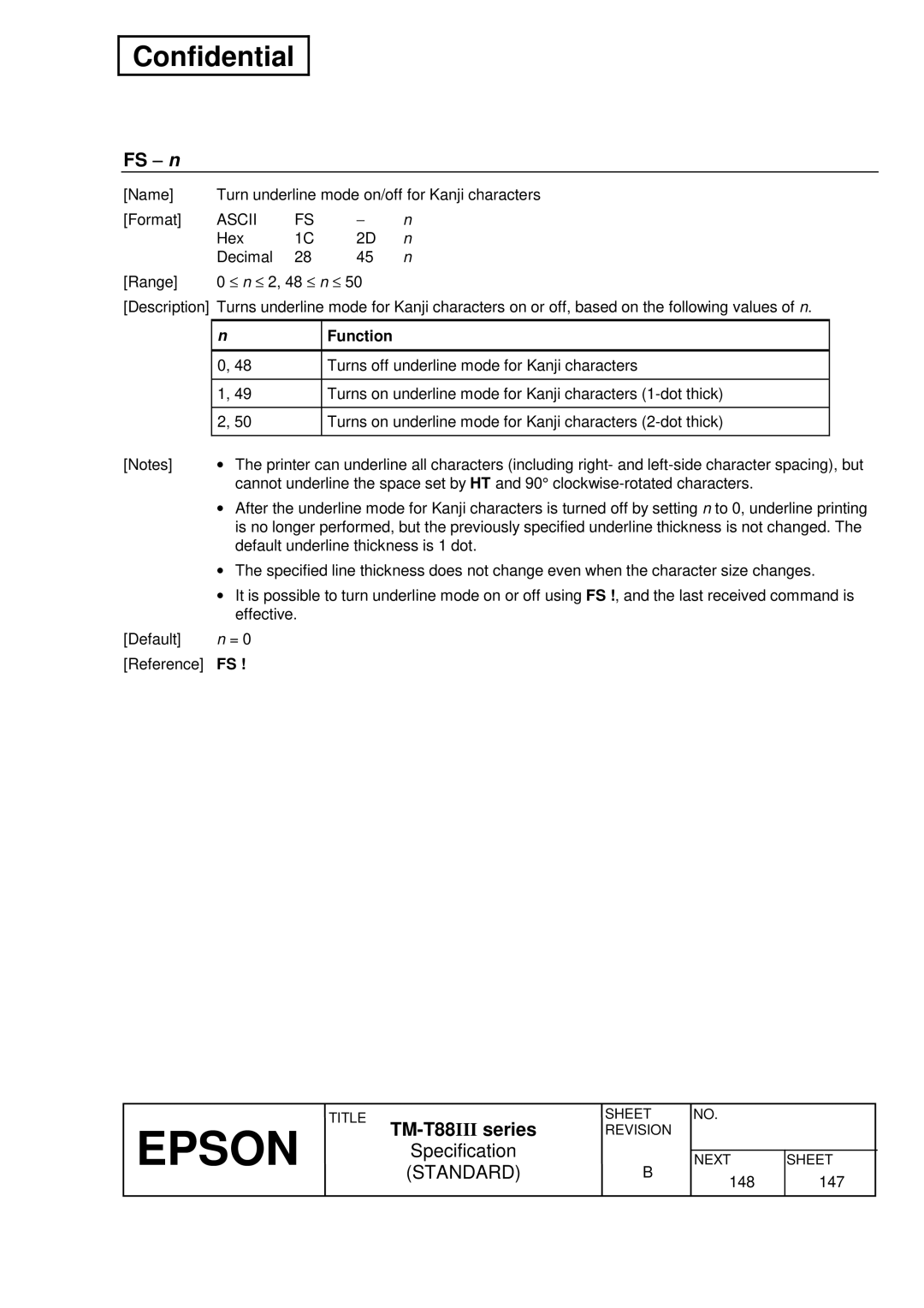 Epson TM-T88III Series specifications FS − n 