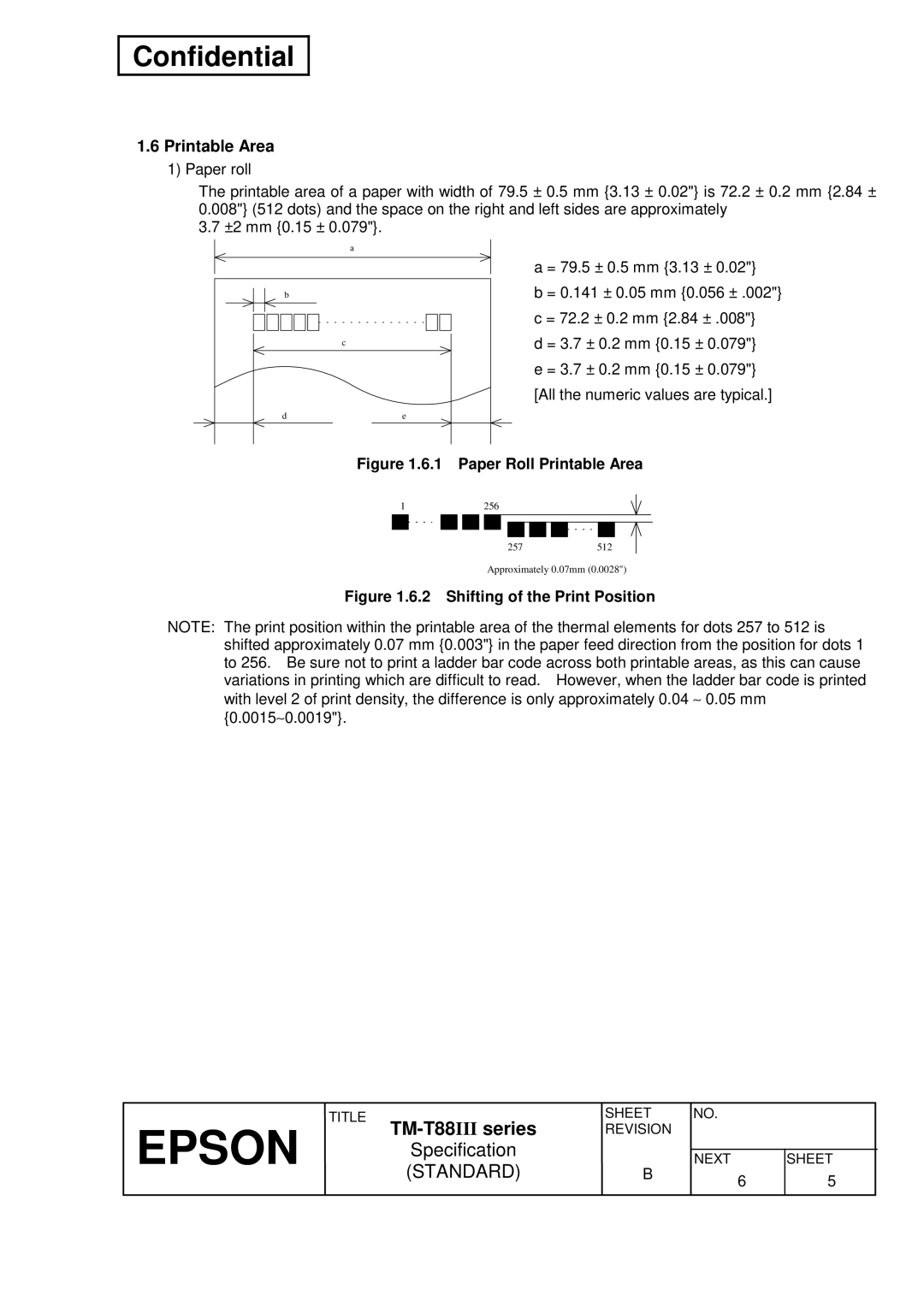 Epson TM-T88III Series specifications Paper Roll Printable Area 