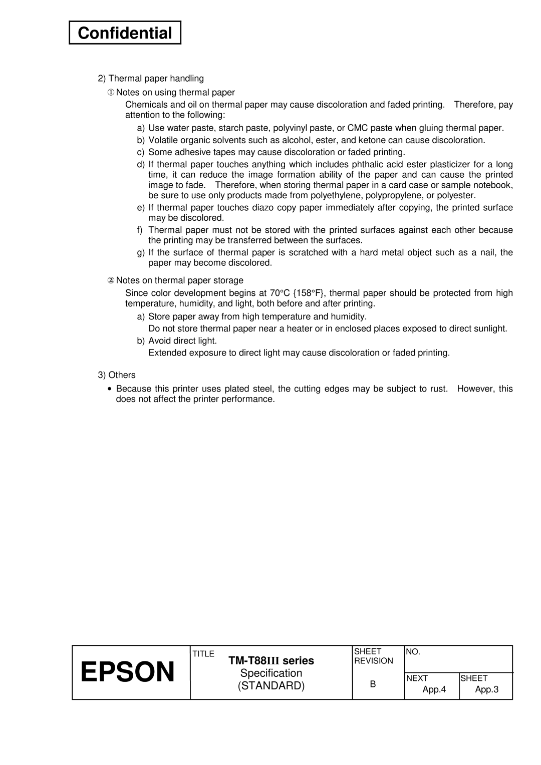 Epson TM-T88III Series specifications App.4 App.3 