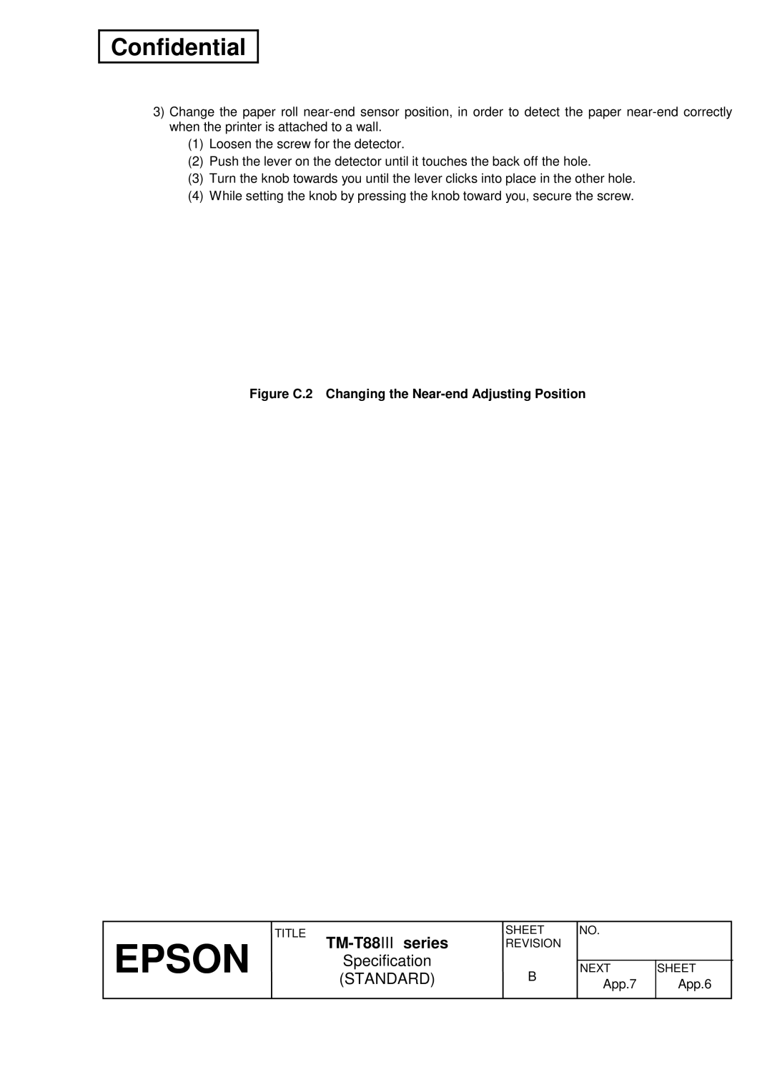 Epson TM-T88III Series specifications Figure C.2 Changing the Near-end Adjusting Position 