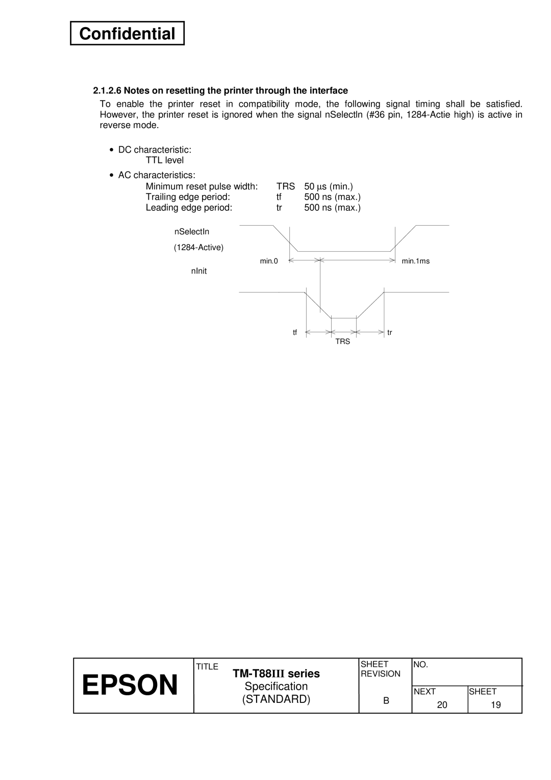 Epson TM-T88III Series specifications Trs 