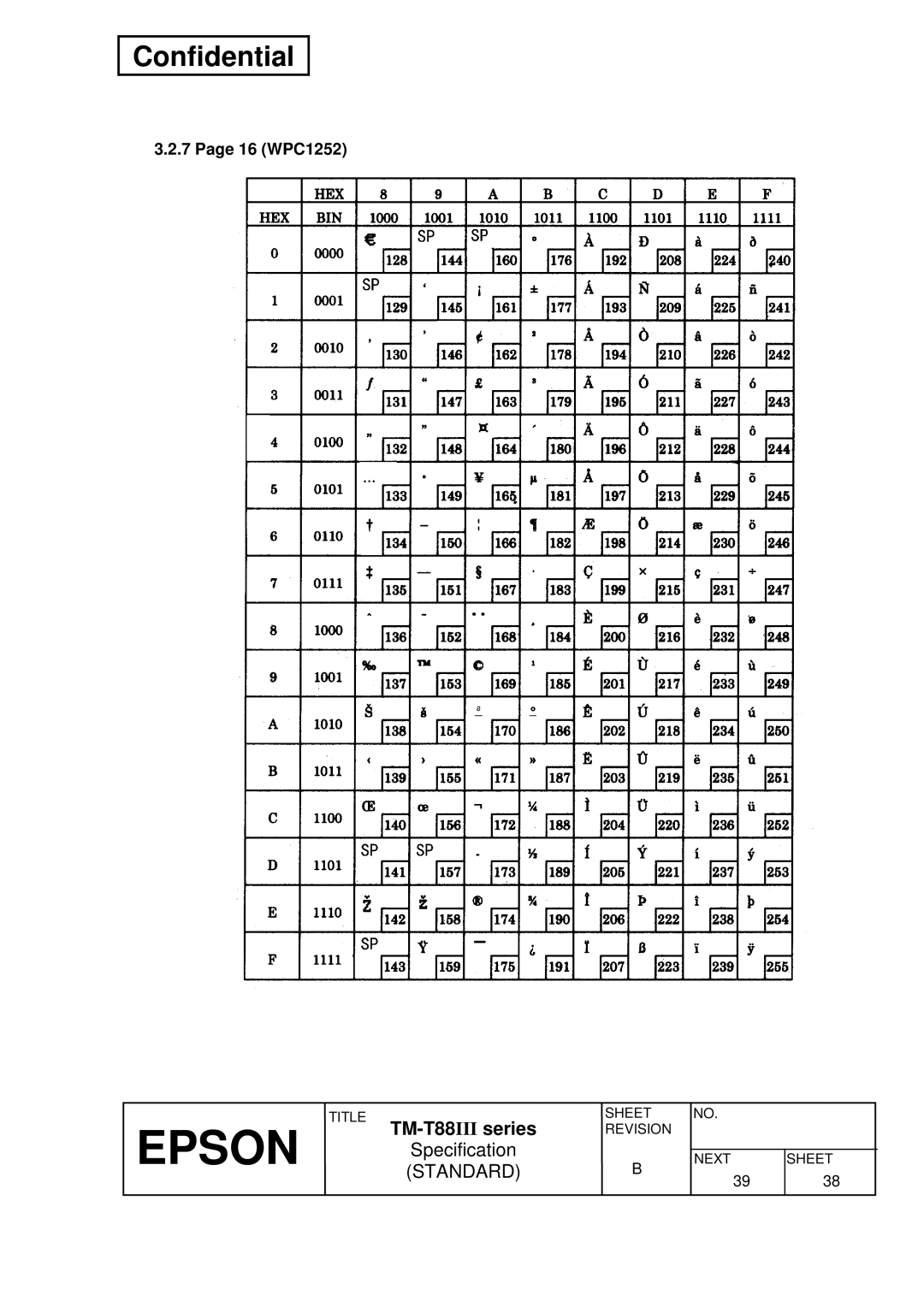 Epson TM-T88III Series specifications 16 WPC1252 