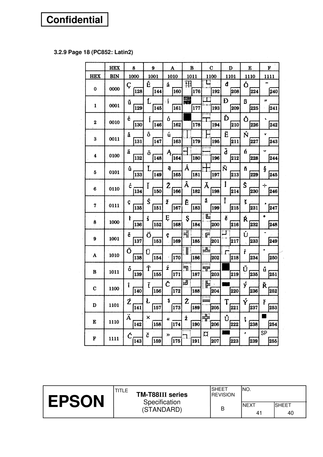 Epson TM-T88III Series specifications 18 PC852 Latin2 