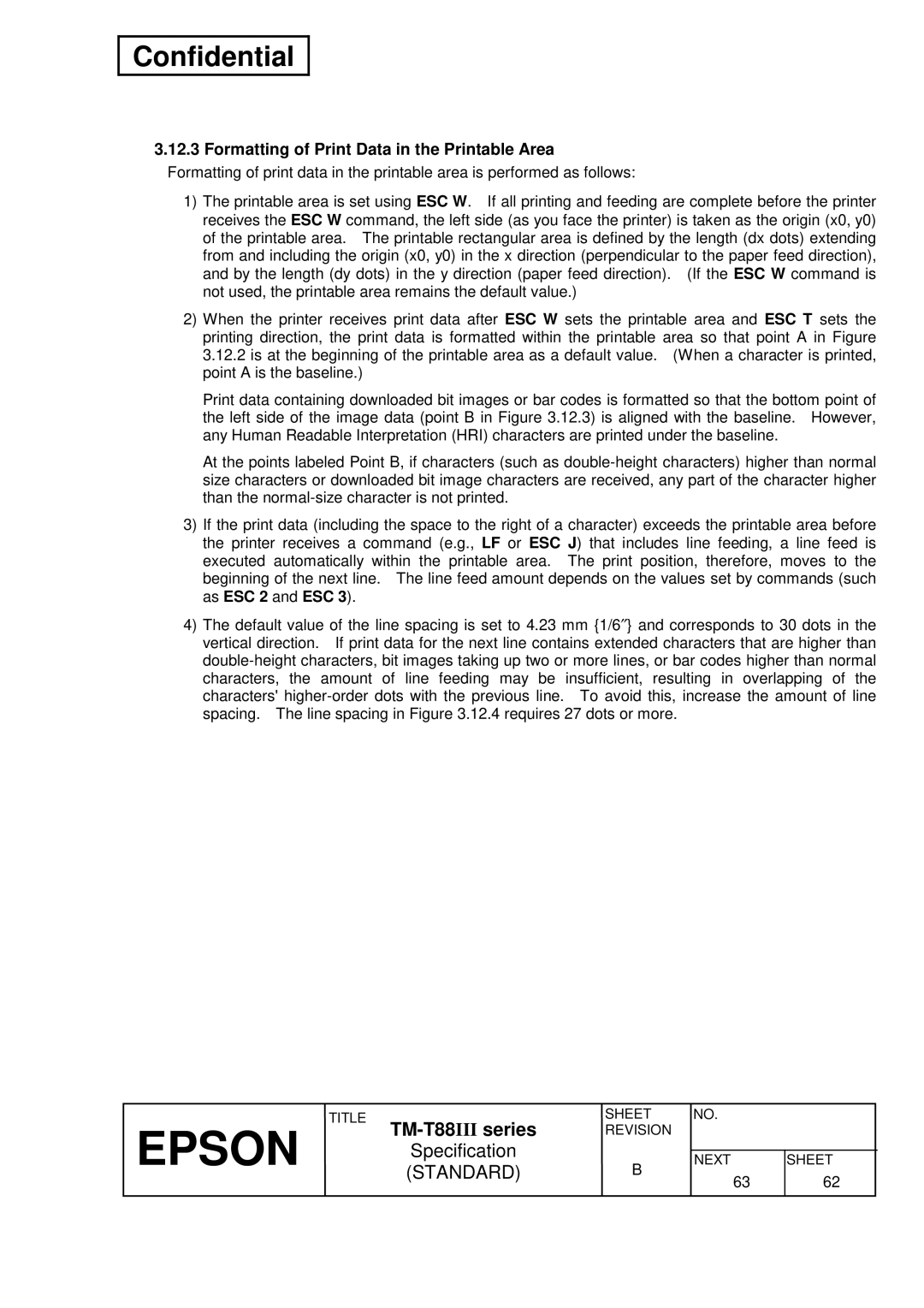 Epson TM-T88III Series specifications Formatting of Print Data in the Printable Area 