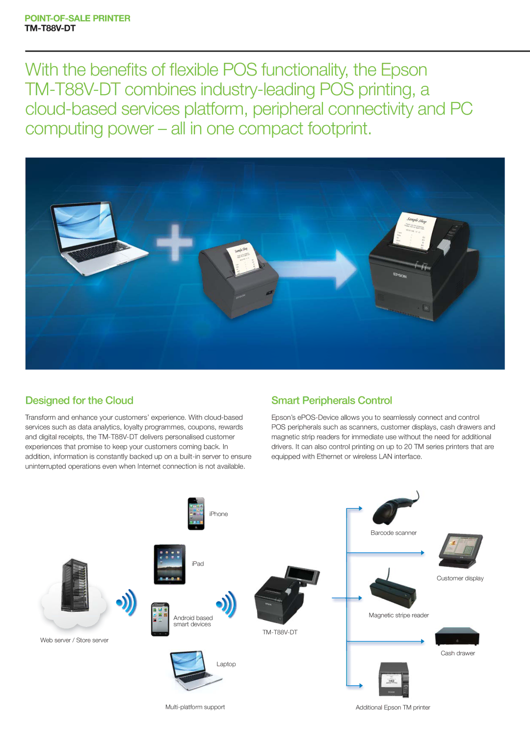 Epson TM-T88V-DT manual Designed for the Cloud, Smart Peripherals Control 