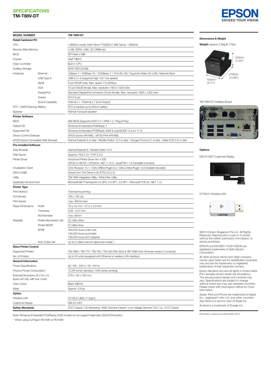 Epson manual Specifications TM-T88V-DT 