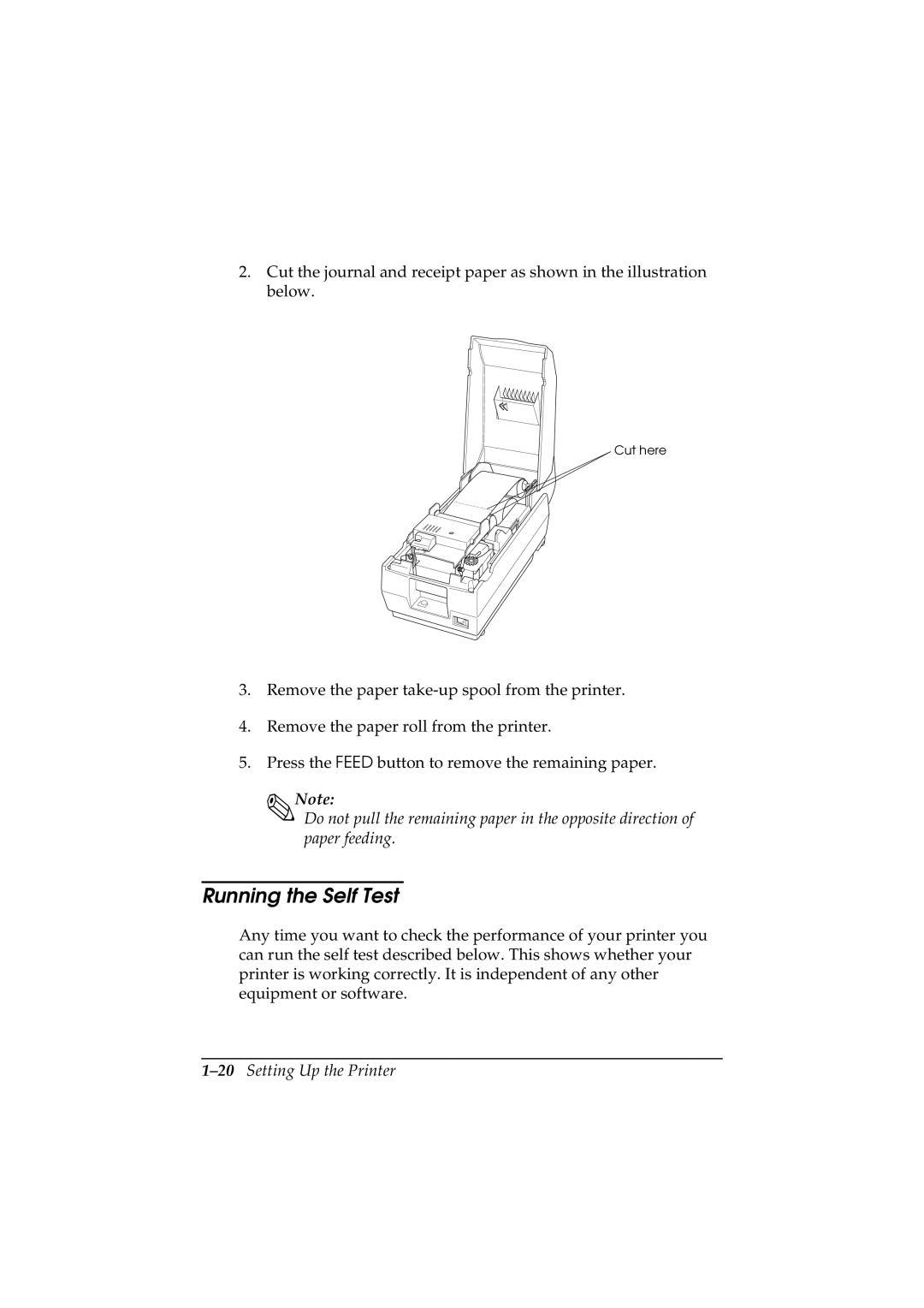 Epson TM-U200 manual Running the Self Test, 20Setting Up the Printer 