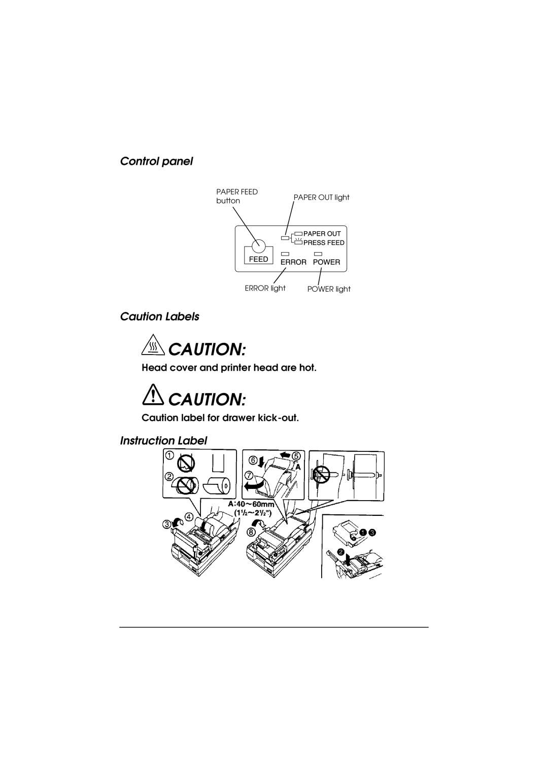 Epson TM-U200 manual Control panel, Instruction Label 