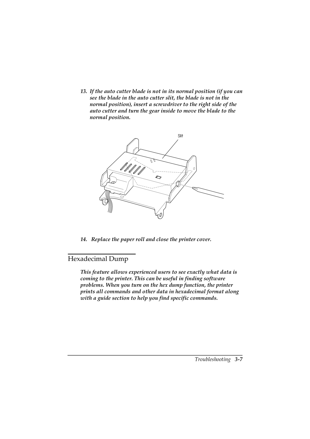 Epson TM-U200 manual Hexadecimal Dump 