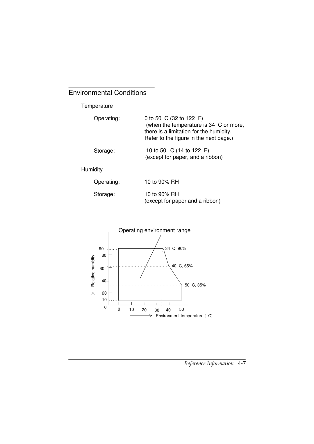 Epson TM-U200 manual Environmental Conditions, Temperature, Humidity 