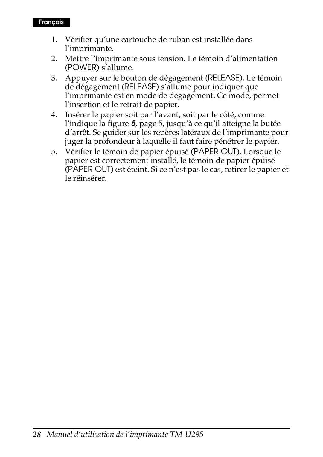 Epson user manual Manuel d’utilisation de l’imprimante TM-U295 