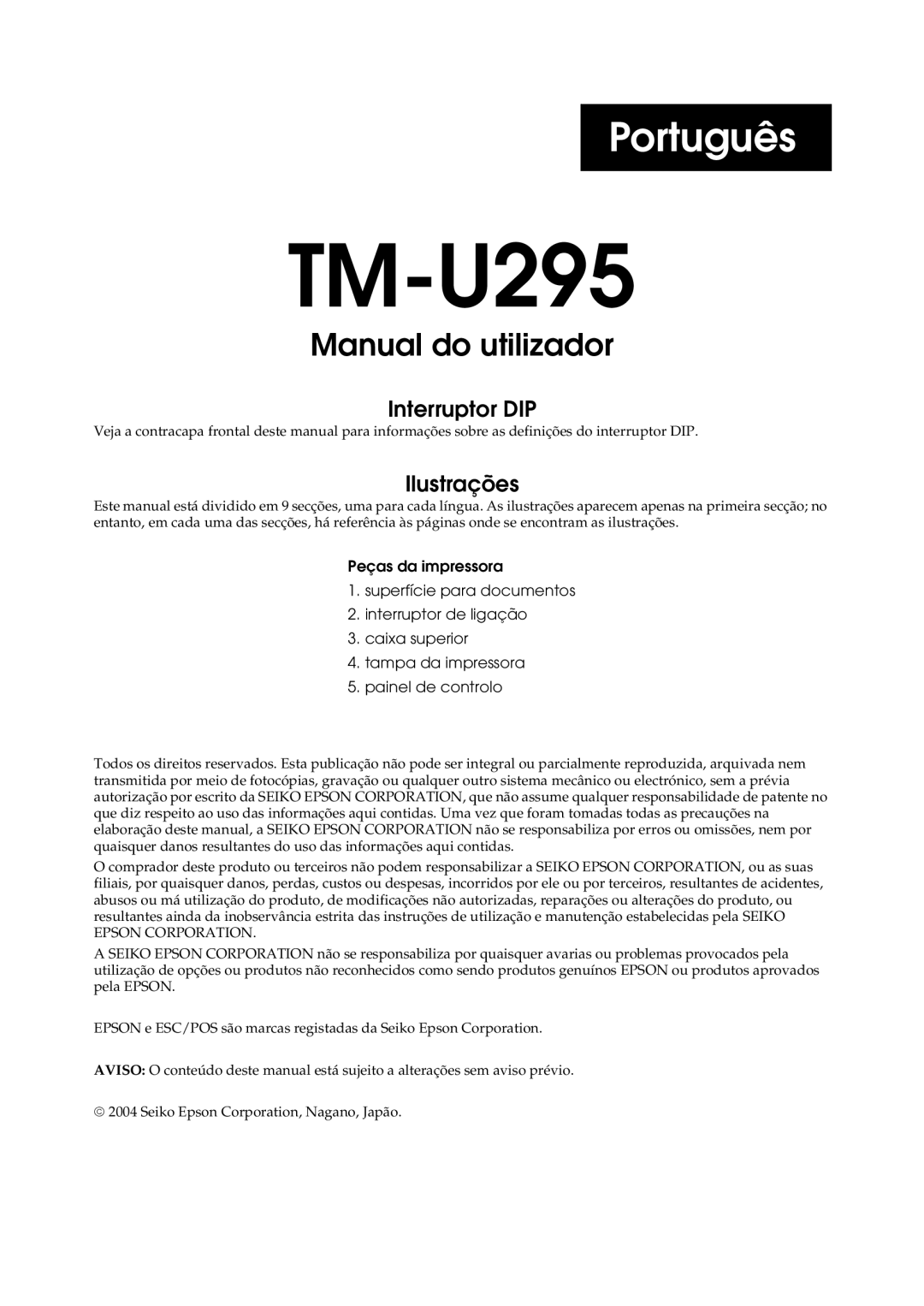 Epson TM-U295 user manual Português 