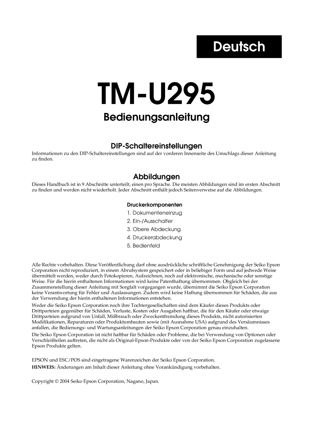 Epson TM-U295 user manual Deutsch 