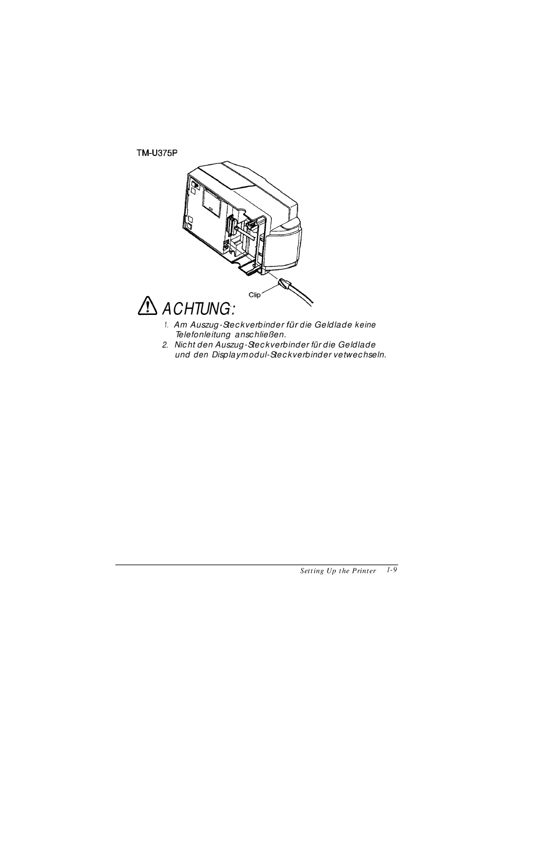 Epson TM-U375 user manual Achtung 