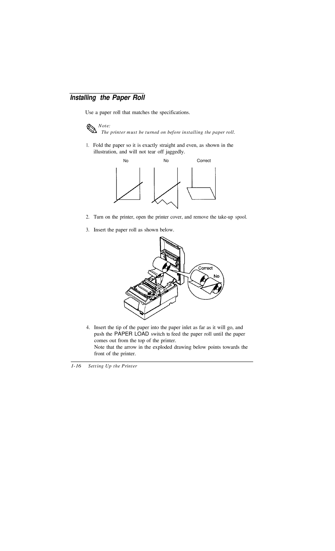 Epson TM-U375 user manual Installing the Paper Roll 