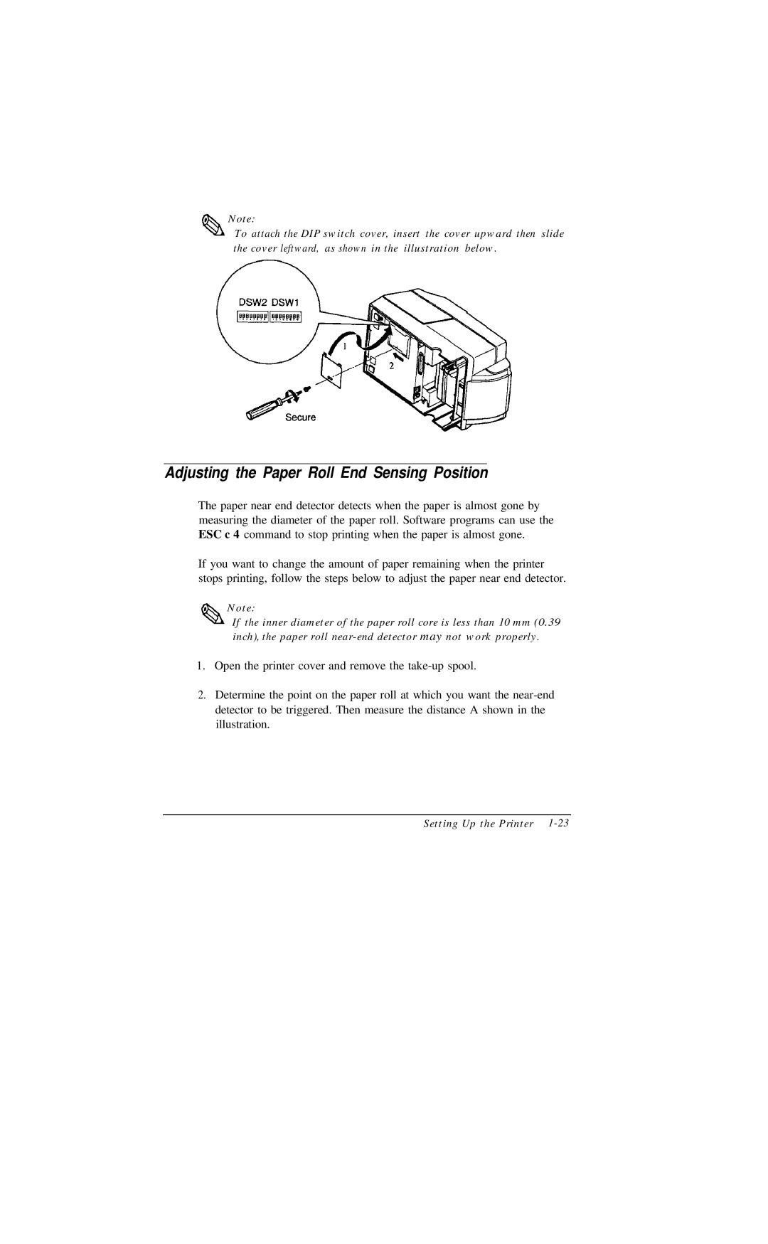 Epson TM-U375 user manual Adjusting the Paper Roll End Sensing Position 