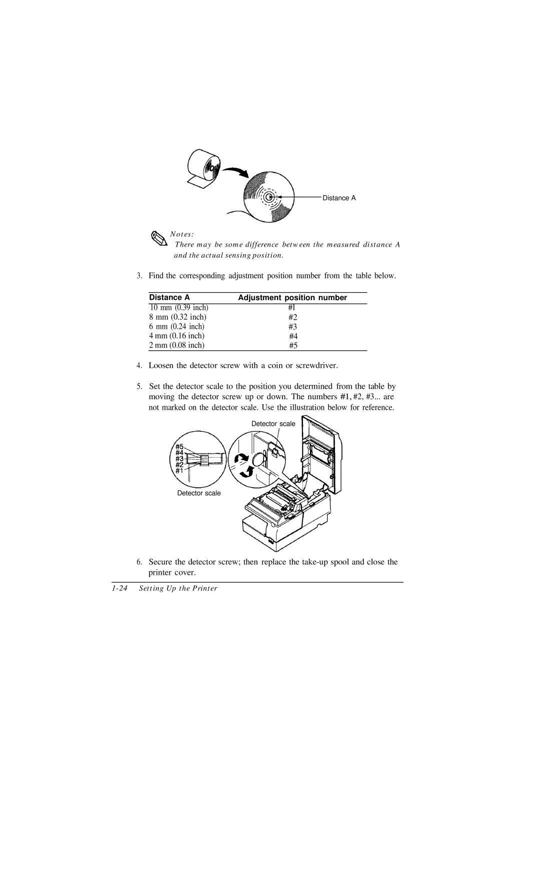 Epson TM-U375 user manual Distance a Adjustment position number 