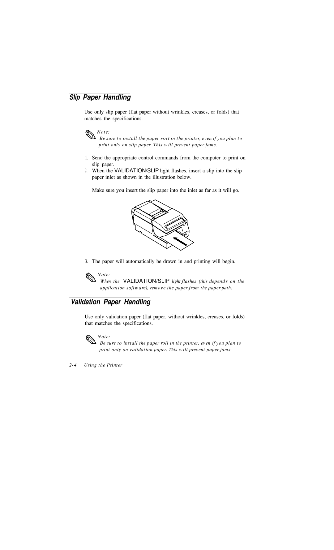 Epson TM-U375 user manual Slip Paper Handling, Validation Paper Handling 