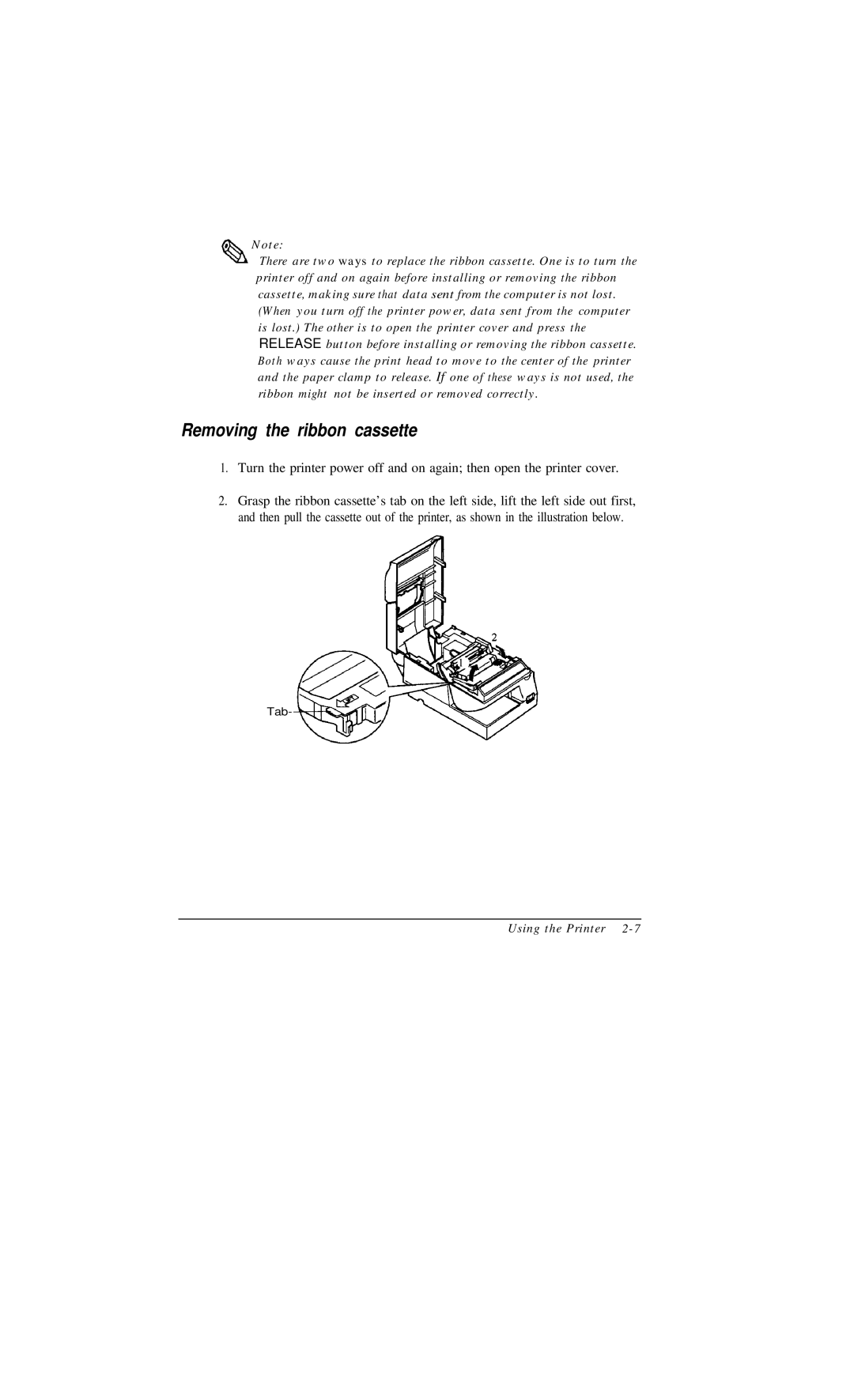 Epson TM-U375 user manual Removing the ribbon cassette, Qsh 