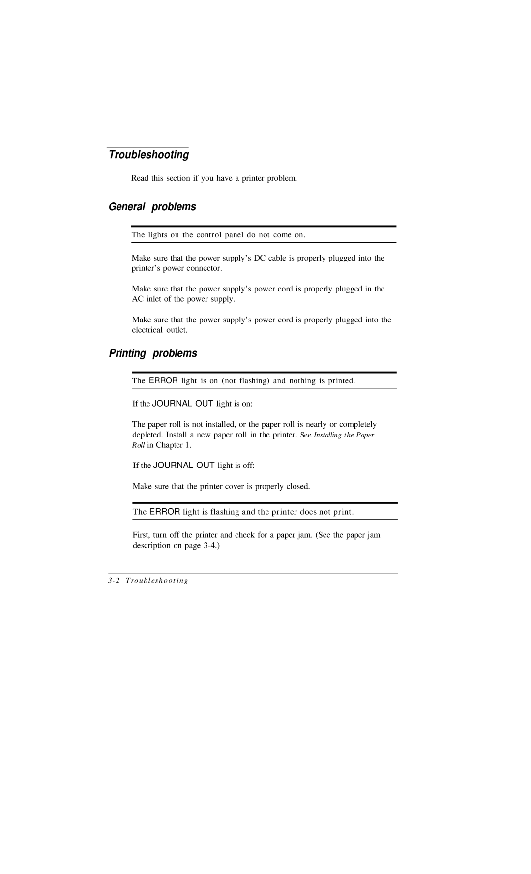 Epson TM-U375 user manual General problems, Printing problems 