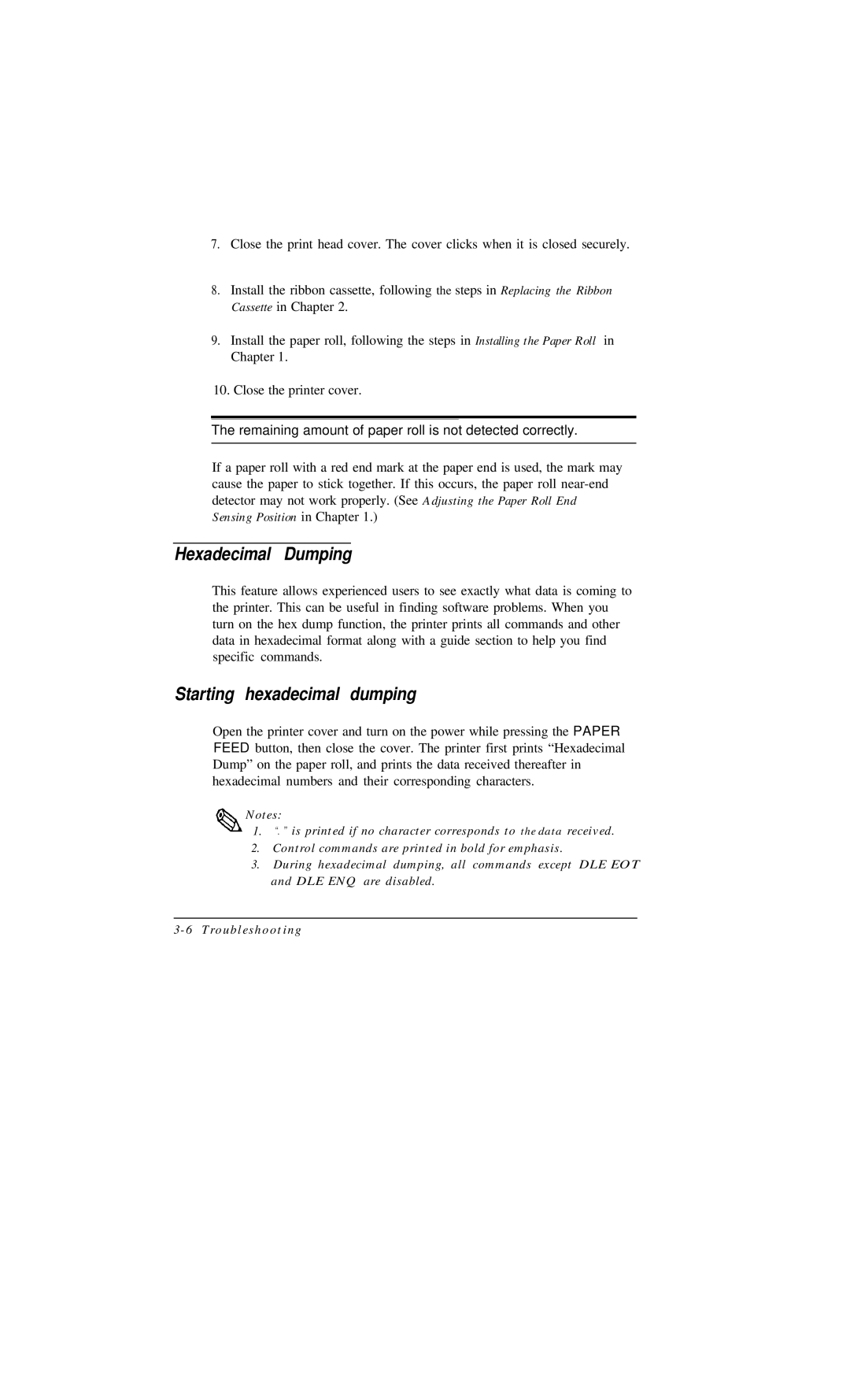 Epson TM-U375 user manual Hexadecimal Dumping, Starting hexadecimal dumping 