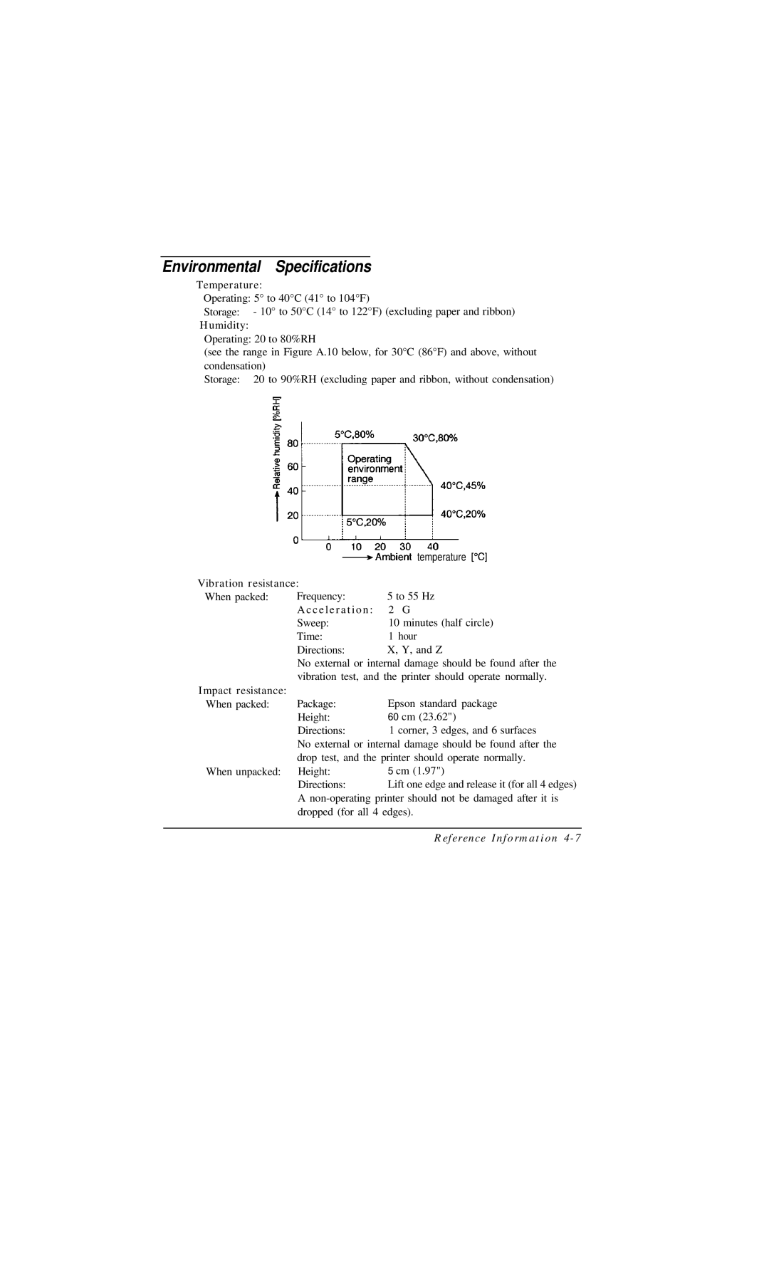 Epson TM-U375 user manual Environmental Specifications, Humidity 