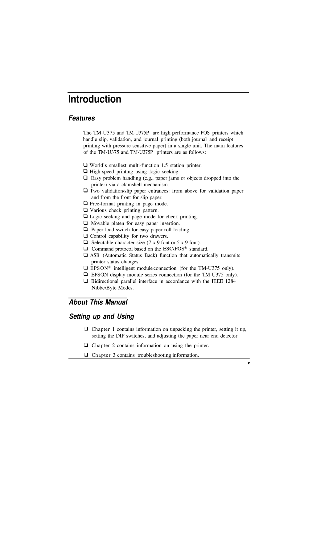 Epson TM-U375 user manual Features, About This Manual Setting up and Using 