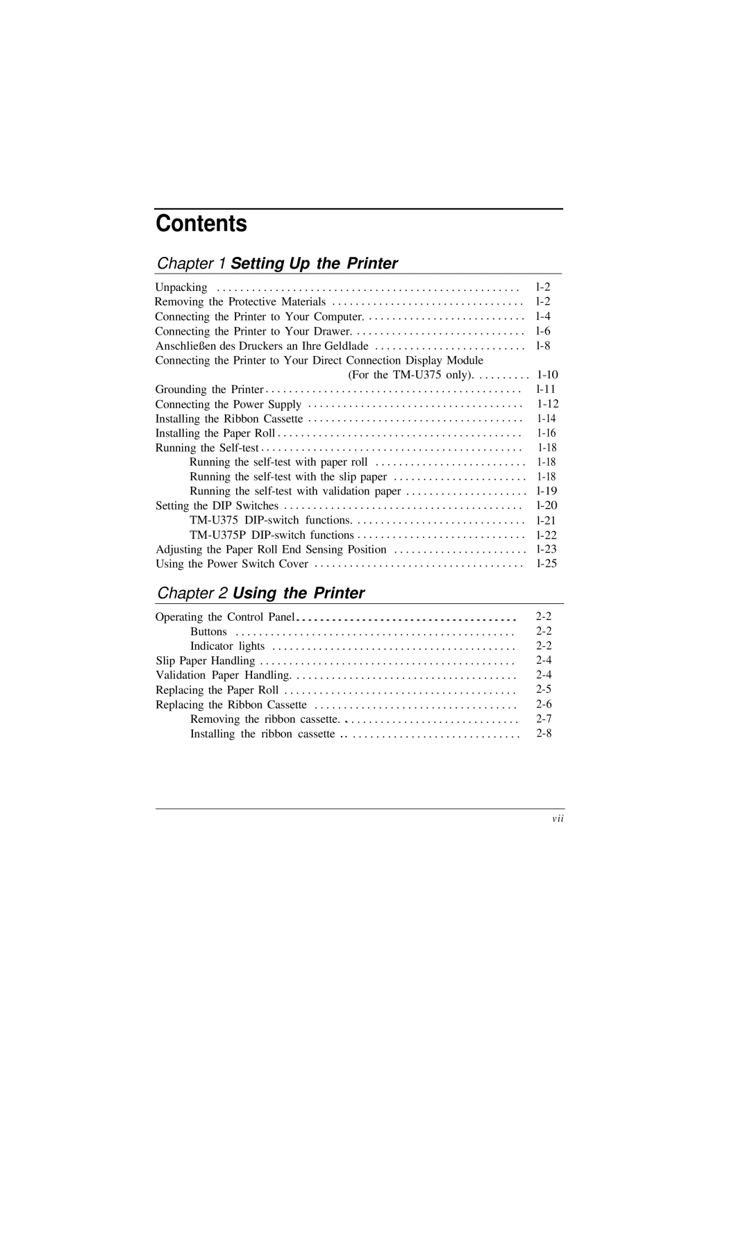 Epson TM-U375 user manual Contents 