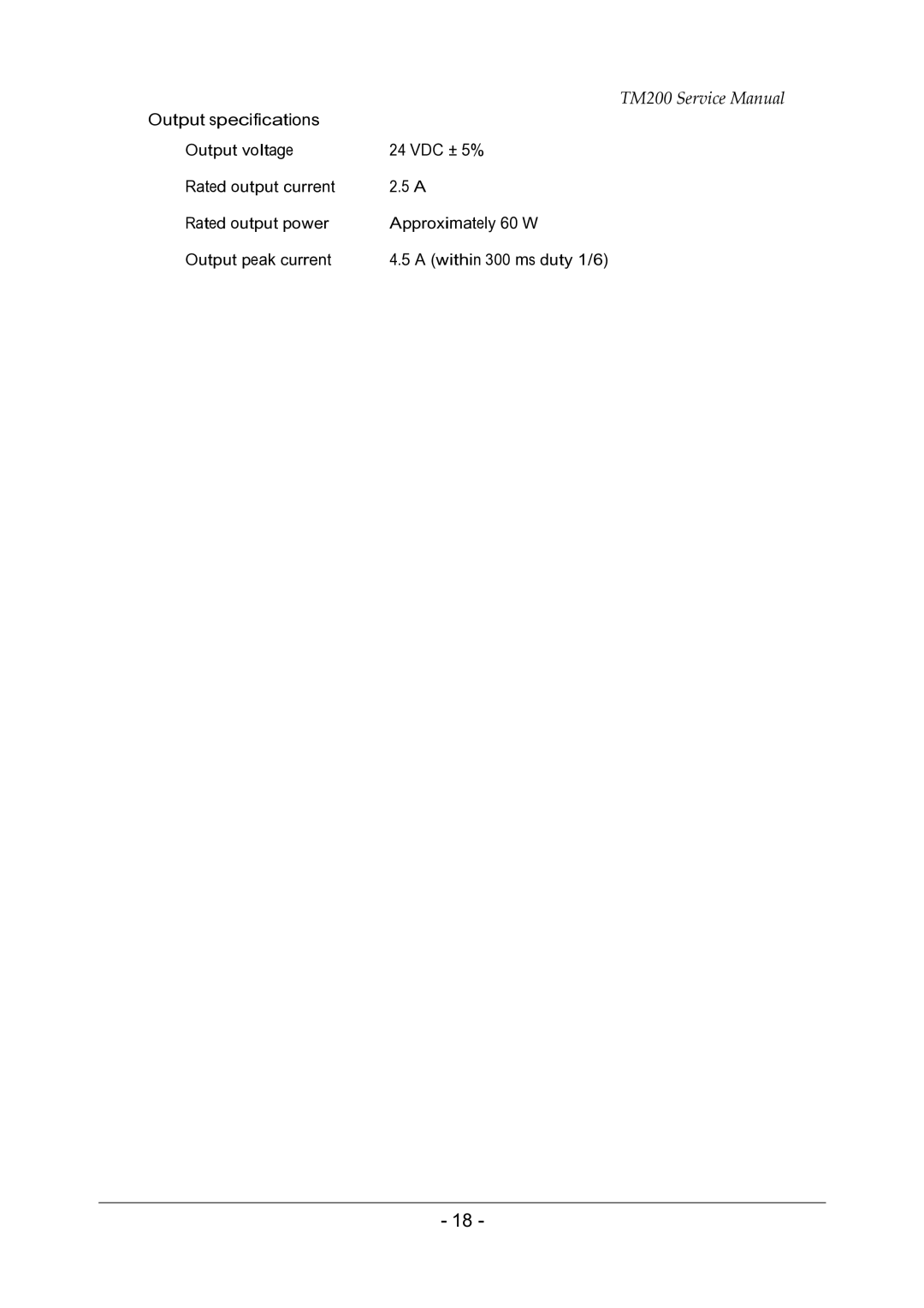 Epson TM200 service manual Output specifications 