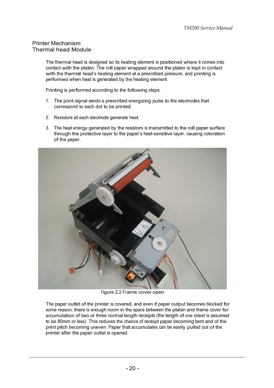 Epson TM200 service manual Printer Mechanism Thermal head Module, Frame cover open 