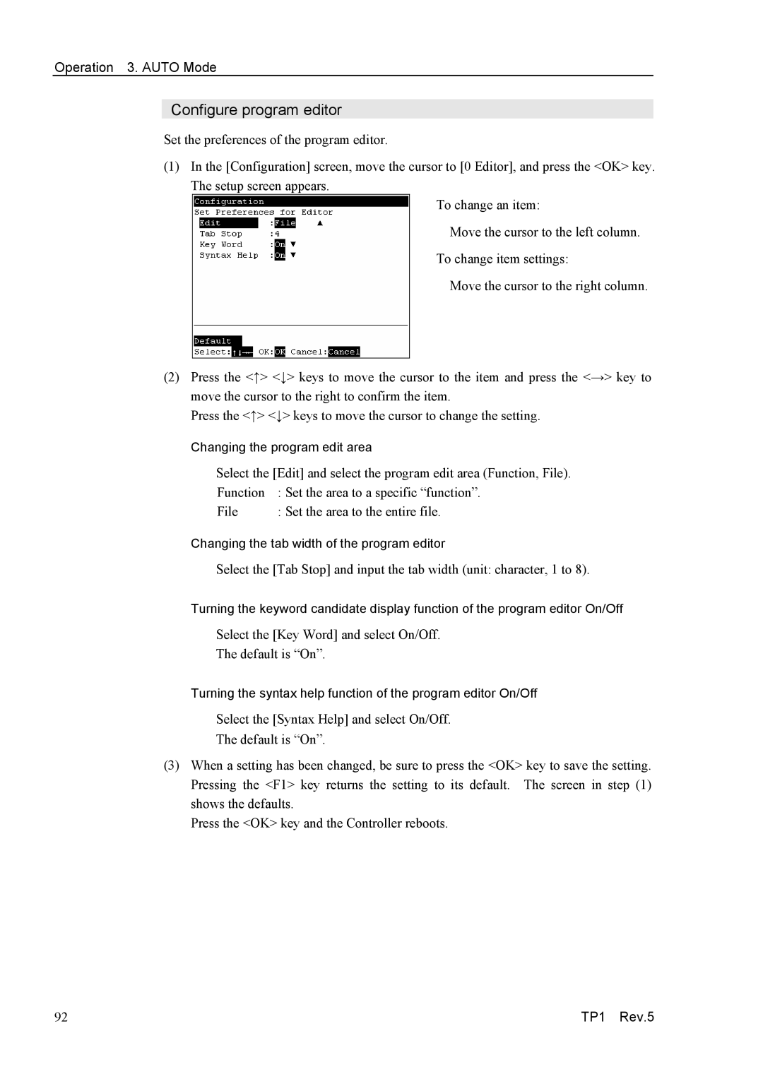 Epson TP1 manual Configure program editor 